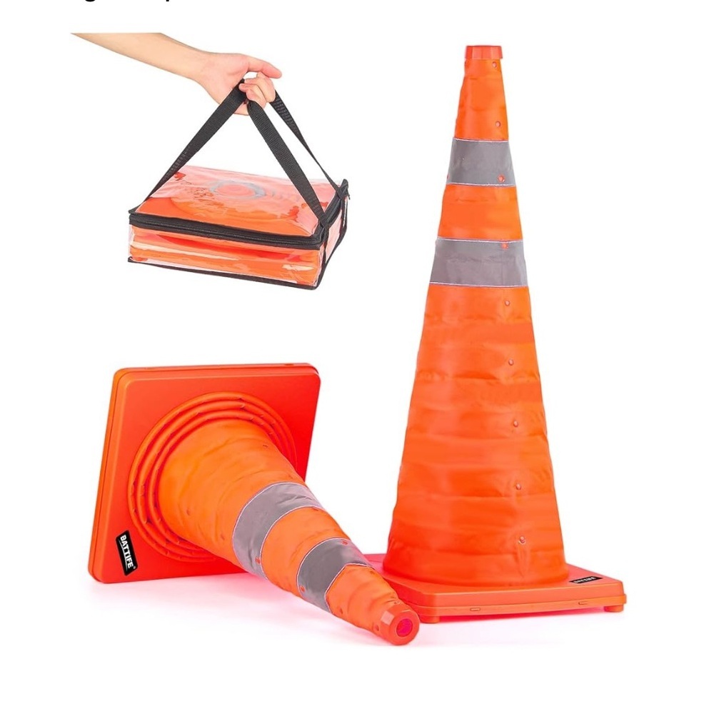 BATTIFE [2 Pack] 28 Inch Collapsible Traffic Safety Orange Cones Multi Purpose